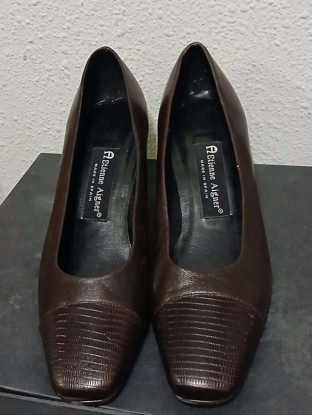 Etienne Aigner Brown Leather Pumps Women’s 7.5 M Made in Spain Vintage Heels
